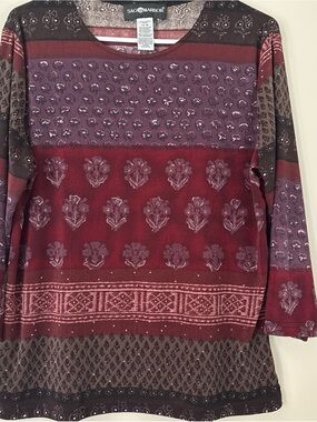 Sag Harbor Burgundy & Purple Printed Long-Sleeve Top